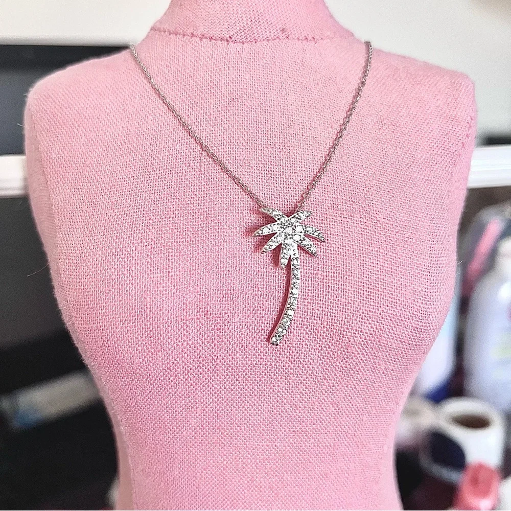 Sparkling Sterling Silver Palm Tree Pendant & Necklace